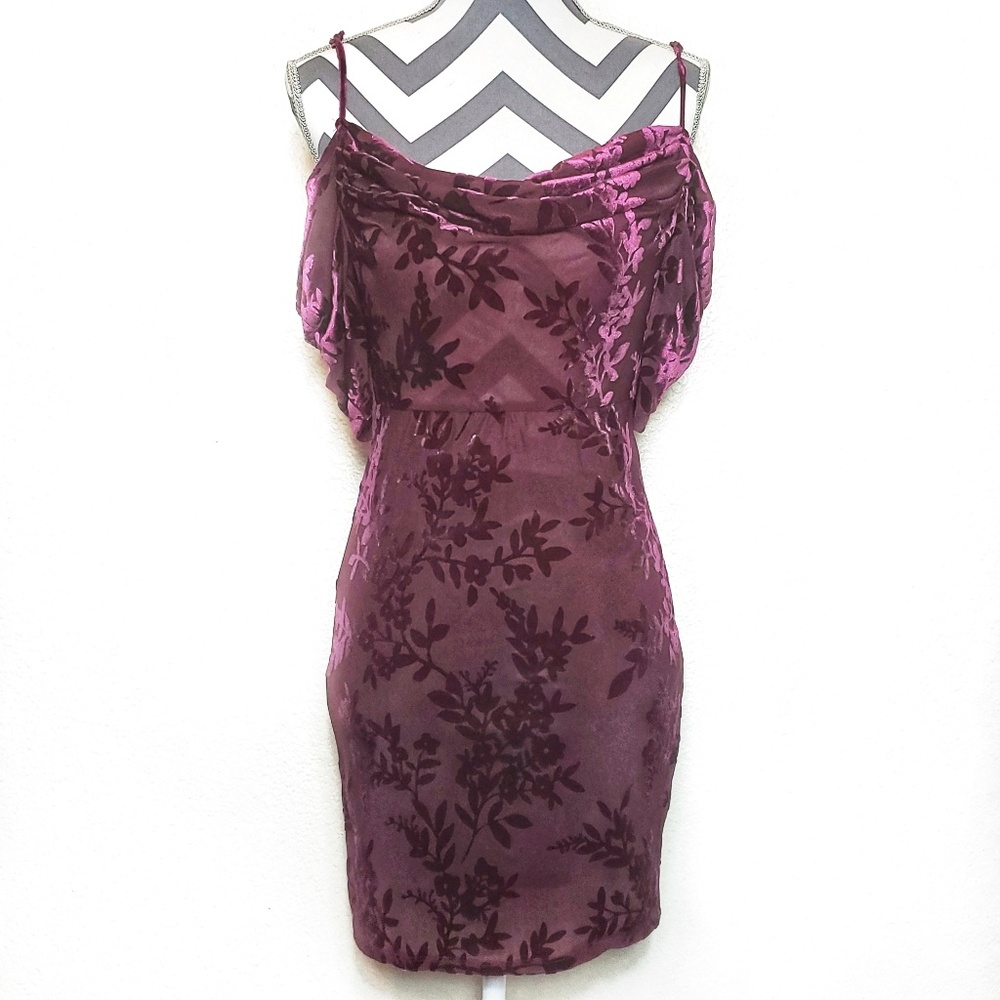 Velvet floral open-shoulder mini dress